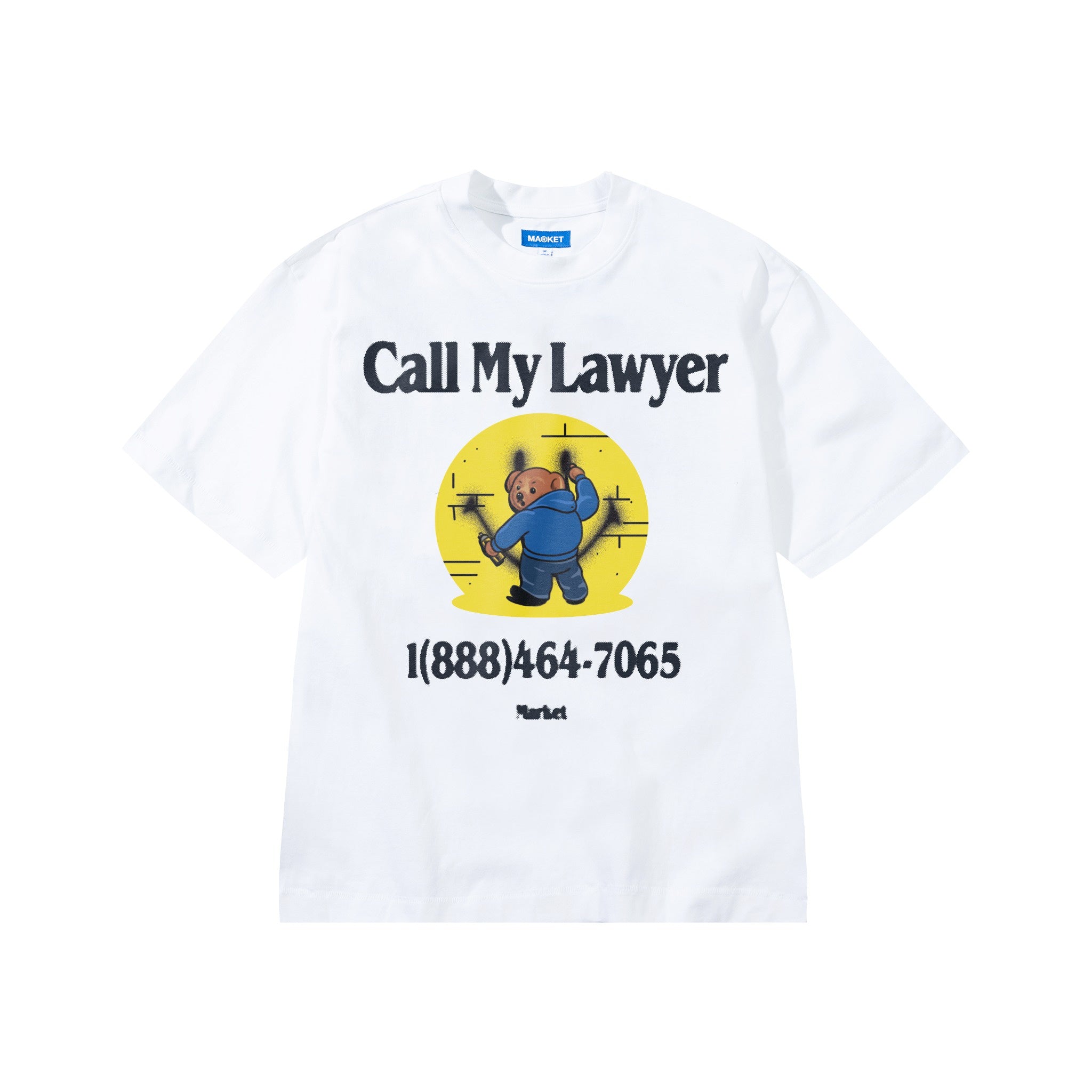Market Smiley Call My Lawyer Bear T-Shirt "White"