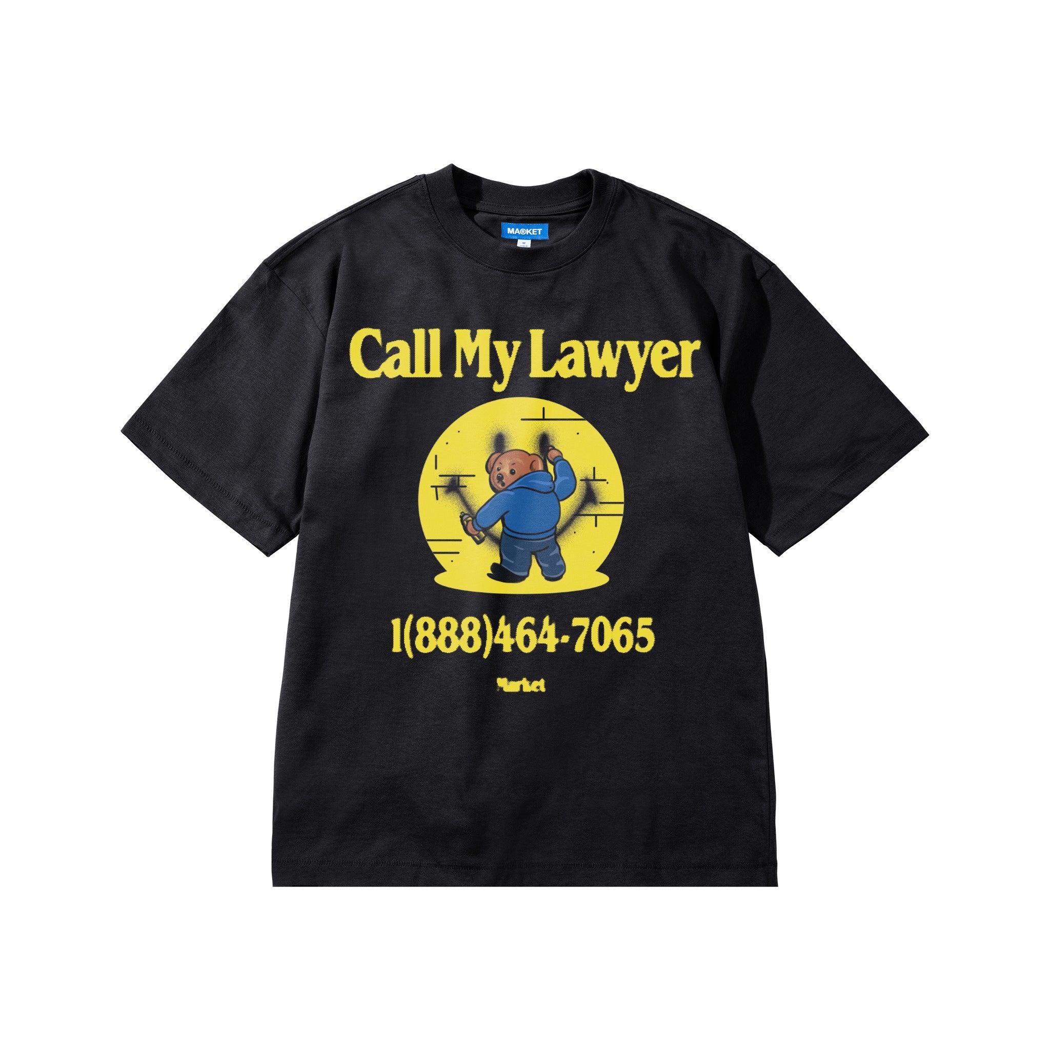 Market Smiley Call My Lawyer Bear T-Shirt "Black"